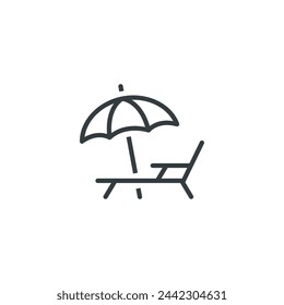 Deck sun chair umbrella beach lounger icon, vector illustration