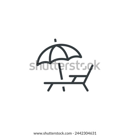 Deck sun chair umbrella beach lounger icon, vector illustration