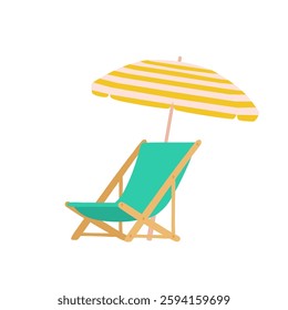 Deckchair and beach umbrella. Summer vacation. Vector illustration.