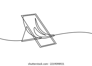 Deckchair In Continuous Line Art Drawing Style. Folding Deck Chair Black Linear Sketch Isolated On White Background. Vector Illustration