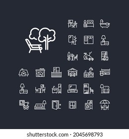 Deckchair in garden line icon in set on the black background. High quality outline symbol for web design or mobile app.