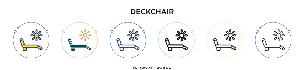 Deckchair icon in filled, thin line, outline and stroke style. Vector illustration of two colored and black deckchair vector icons designs can be used for mobile, ui, web