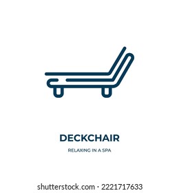 Deckchair icon. Linear vector illustration from relaxing in a spa collection. Outline deckchair icon vector. Thin line symbol for use on web and mobile apps, logo, print media.