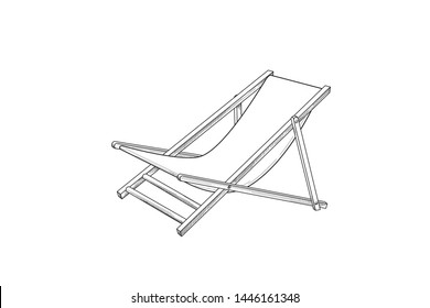 Deckchair Outline Drawing. Deck Chair Sketch. Summer Sunbath Beach Resort Symbol Of The Holidays