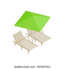 Deckchair and parasol icon, isometric 3d style