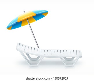 deck-chair with umbrella beach inventory. isolated on white background. eps10 vector illustration