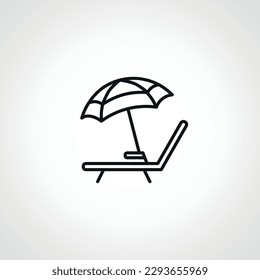 Deckchair and umbrella line icon. beach umbrella outline icon