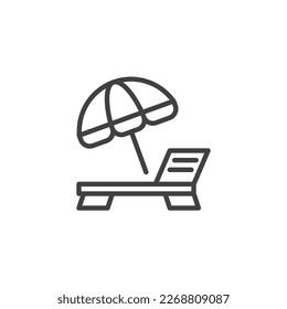 Deckchair and umbrella line icon. linear style sign for mobile concept and web design. Beach umbrella lounge chair outline vector icon. Symbol, logo illustration. Vector graphics