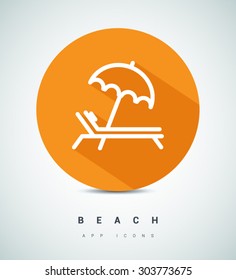 a deckchair with an umbrella  line vector icon for websites and apps mobile minimalistic flat design