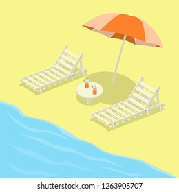Deckchairs on the beach with umbrella
