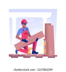 Decks and patios repair isolated concept vector illustration. Repairman deals with patios fixing, decks installation, exterior works, private house building process vector concept.