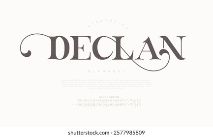 Declan typography beauty fashion elegant minimalist serif italic fonts decorative wedding vintage retro logos. Minimal luxury font alphabet logo. Vector illustration