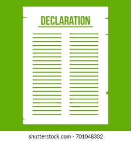Declaration icon white isolated on green background. Vector illustration
