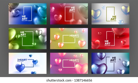 Declaration Of Love Beautiful Postcard Vector. Symbol Of Love Realistic Sparkling Red Air Balloons In Form Of Heart And Horizontal Frame With Text On Fashionable Stylish Card. 3d Illustration