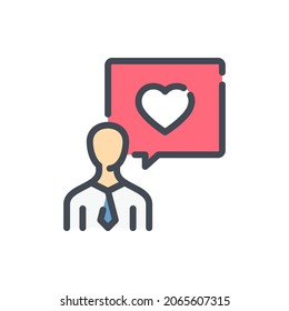 Declaration of love color line icon. Man and speech bubble with heart vector outline colorful sign.