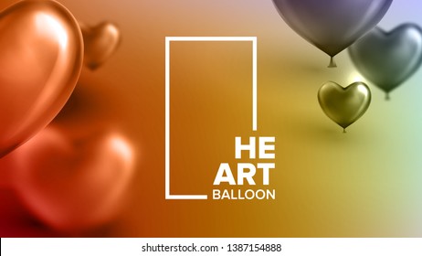 Declaration Of Love Fashionable Postcard Vector. Symbol Of Love Realistic Shiny Red Air Bubbles In Shape Of Heart And White Vertical Frame With Text On Nifty Modern Card. 3d Illustration