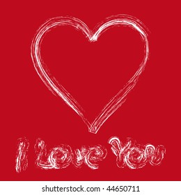 Declaration of love on red wall by white paint, vector
