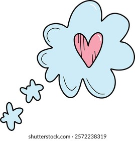 Declaration of love, thoughts of love, cloud with a heart. Hand drawn vector illustration for Valentine's Day, Mother's Day or Women's Day.