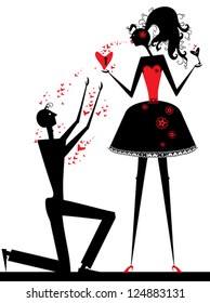 Declaration of love. The young man gives his heart beloved.