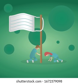 Declared pandemic COVID-19 virus outbreak,Failure to control epidemic,Put the mask on the pole to symbol,Vector illustration