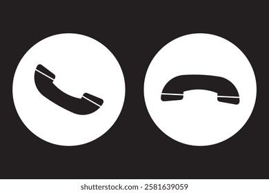Decline and Accept phone call buttons icon vector. Incoming or outgoing phone call sign symbol isolated. Phone call icon answer, accept and decline call icons buttons black color. 