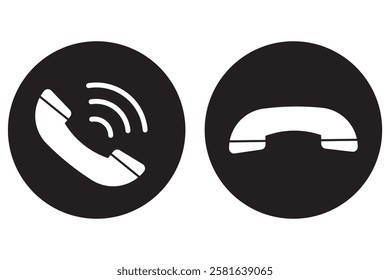 Decline and Accept phone call buttons icon vector. Incoming or outgoing phone call sign symbol isolated. Phone call icon answer, accept and decline call icons buttons black color. 