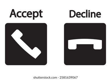 Decline and Accept phone call buttons icon vector. Incoming or outgoing phone call sign symbol isolated. Phone call icon answer, accept and decline call icons buttons black color. 