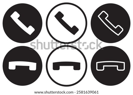 Decline and Accept phone call buttons icon vector. Incoming or outgoing phone call sign symbol isolated. Phone call icon answer, accept and decline call icons buttons black color. 