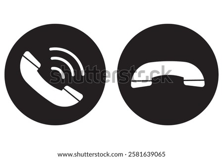 Decline and Accept phone call buttons icon vector. Incoming or outgoing phone call sign symbol isolated. Phone call icon answer, accept and decline call icons buttons black color. 