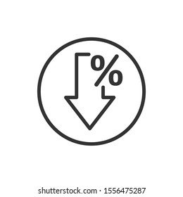 Decline Arrow Icon In Flat Style. Decrease Vector Illustration On White Isolated Background. Revenue Model Business Concept.