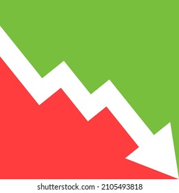 Decline arrow isolated on background. Green and red background. Vector