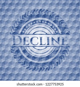 Decline blue emblem with geometric pattern background.