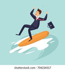 Decline in business. Businessman fell with surf boards. Crisis. Flat design vector illustration.