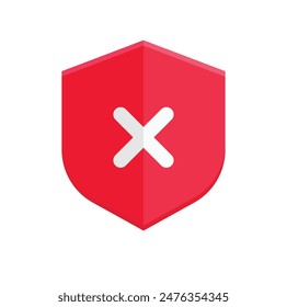 Rechazar o cancelar el icono de escudo rojo. Diseño de interfaz de usuario. Indicador de acción prohibida. Ilustración vectorial.	