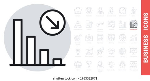 Decline chart icon. Concept of falling stock markets or declining profits in business. Simple black and white version from a series of business icons