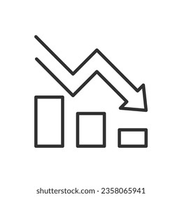 Decline chart, linear icon. Down arrow. Line with editable stroke
