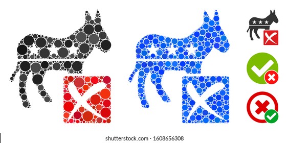 Decline democratic mosaic of filled circles in various sizes and color hues, based on decline democratic icon. Vector filled circles are organized into blue collage.