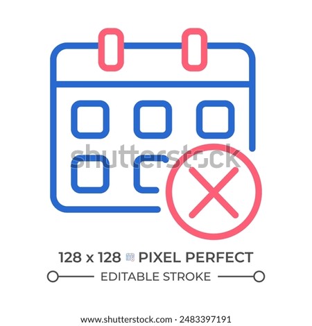Decline event in calendar two color line icon. Delete meeting. Remove task. Cancel appointment. bicolor outline symbol. Duotone linear pictogram. Isolated illustration. Editable stroke