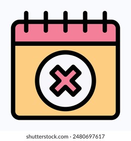 Decline Event In Calendar Vector Icon. Cancel Vector Icon, Lineal Color Vector Icon. 