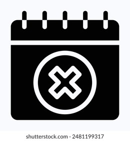 Icono De Vector Rechazar Evento En Calendario. Cancelar Vector, Vector de silueta aislado.
