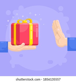 Declinar un regalo caro, soborno. Detengan la corrupción, el soborno. Ilustración vectorial moderna