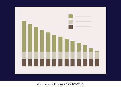 Decline graph. Downward trend. Dynamics and statistics of development,  process bad performance. Business analysis paper document,  poor efficiency, page, sheet, list. Vector illustration