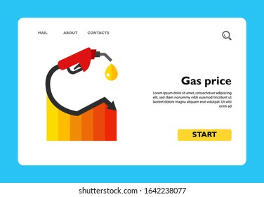 Decline graph with fuel nozzle at arrow end. Financial crisis, gas price analysis, gas price forecasting. Crisis concept. Can be used for topics like fuel industry, business, financial analytics