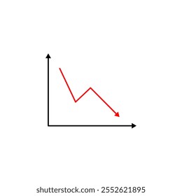 Graph ablehnen, Vektorsymbol. Roter Pfeil auf dem Graphen.