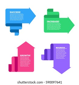 Decline, Growth, Success, Recession Business Flat Concept Illustration. Graphs Depict Increase And Decrease Business. Vector Template Element For Infographic, Web, Presentation, Social Networks.