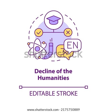 Decline of humanities concept icon. Impractical discipline. Issue in higher education abstract idea thin line illustration. Isolated outline drawing. Editable stroke. Arial, Myriad Pro-Bold fonts used