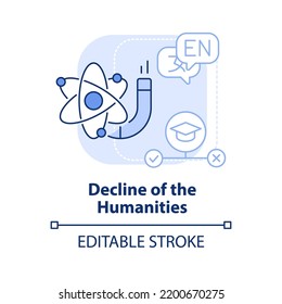 Decline of humanities light blue concept icon. Issue in higher education abstract idea thin line illustration. Isolated outline drawing. Editable stroke. Arial, Myriad Pro-Bold fonts used
