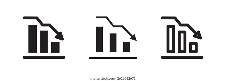 Symbolsatz für die Meldung von Verlusten, negativen Trends, Performance-Einbrüchen und fehlgeschlagenen Statistiken zurücknehmen