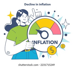 Decline in inflation as a inflation expectations cycle part. Economics crisis and value of money decline implications. Flat vector illustration
