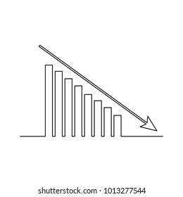 Decline line business bar or graphs diagram icon with black dropping arrow on black and white tone using for financial and business concept.